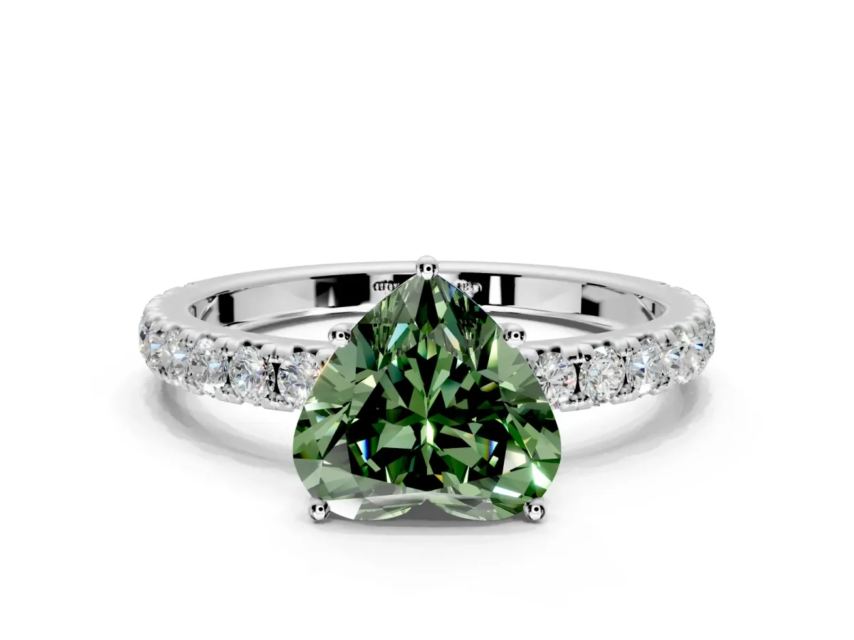Solitaire Engagement Ring Setting for Fancy Green Heart-Shaped Center with Large Accent Band and Prong Head in Platinum