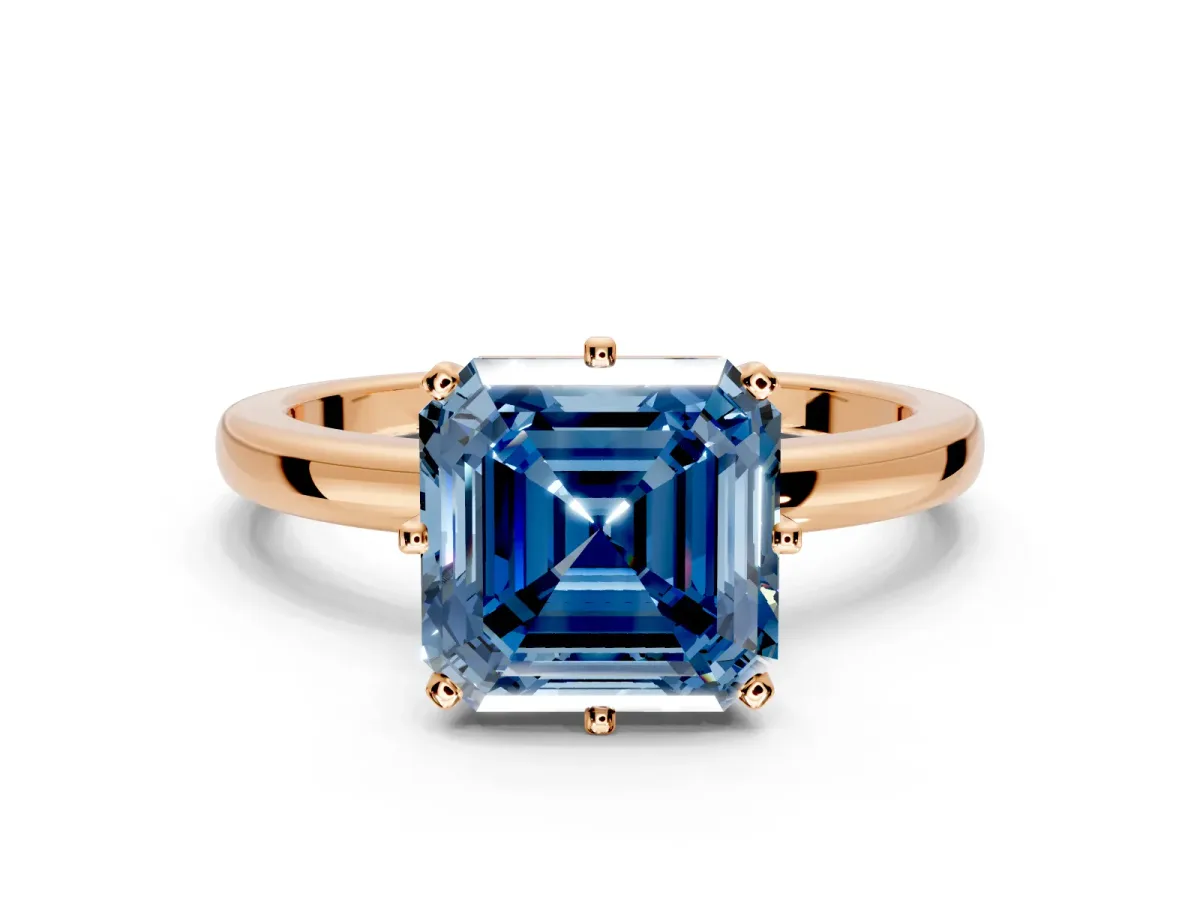 Solitaire Engagement Ring Setting for Fancy Blue Asscher Cut Center with Plain Band and Tulip Prong Head in Rose Gold