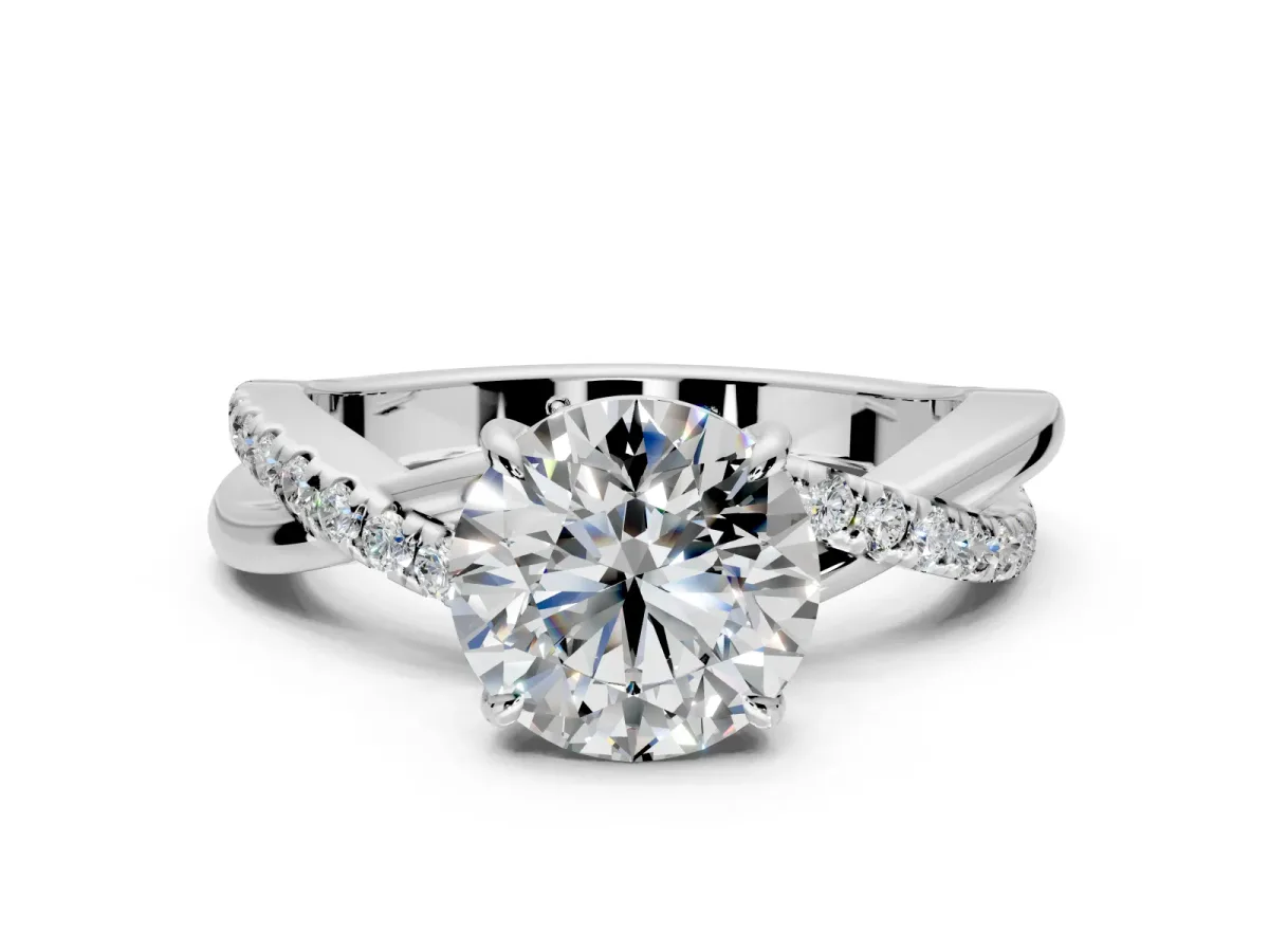 Crossover Engagement Ring Setting for Round Cut Center with Pave and Plain Strands and Prong Head in Sterling Silver