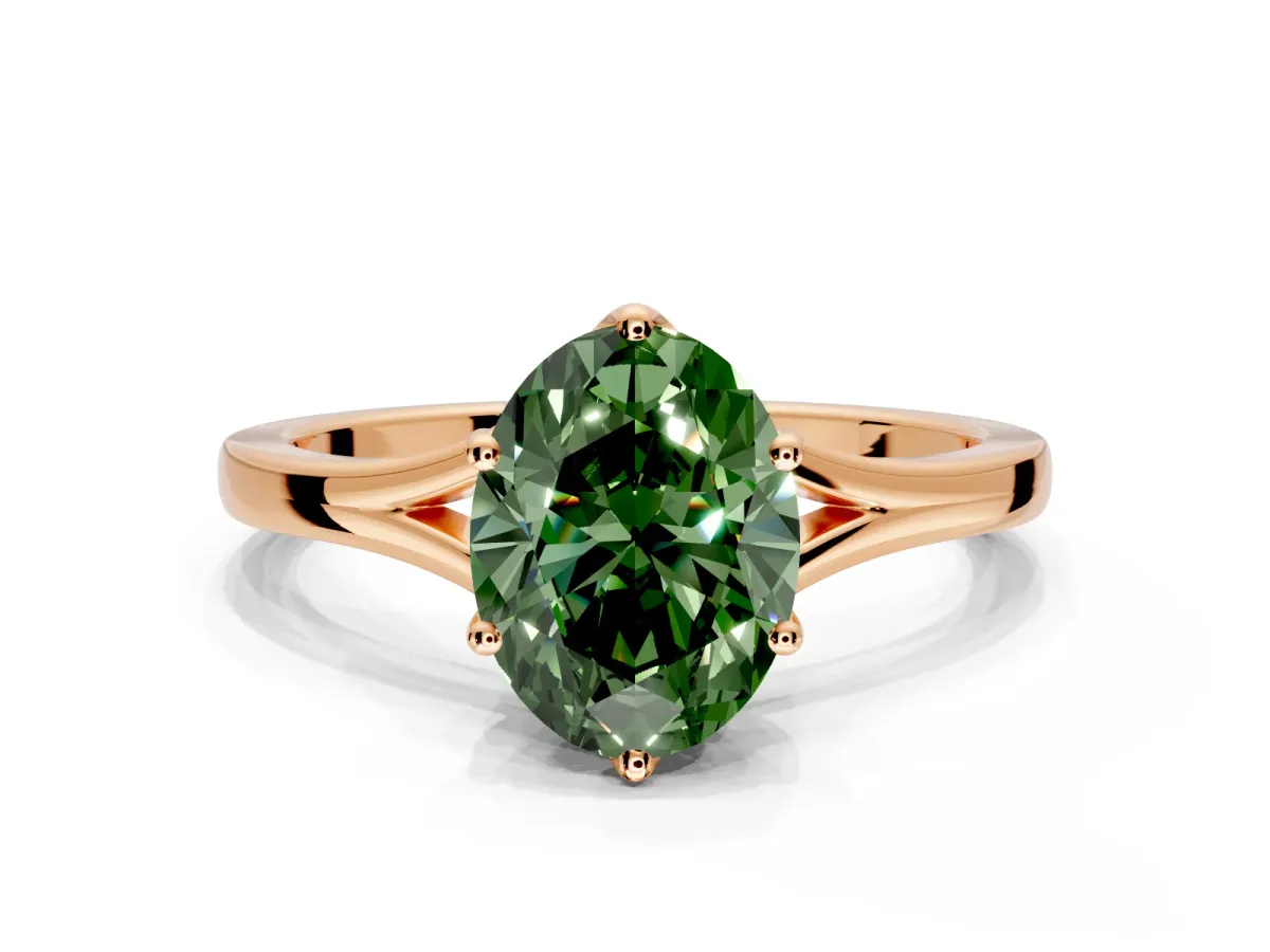 Solitaire Engagement Ring Setting for Fancy Green Oval Center with Plain Split Shank and Prong Head in Rose Gold