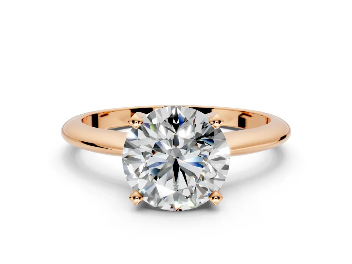 Solitaire Engagement Ring Setting for Round Cut Center with Knife Ridge Band and Claw Prong Head in Rose Gold