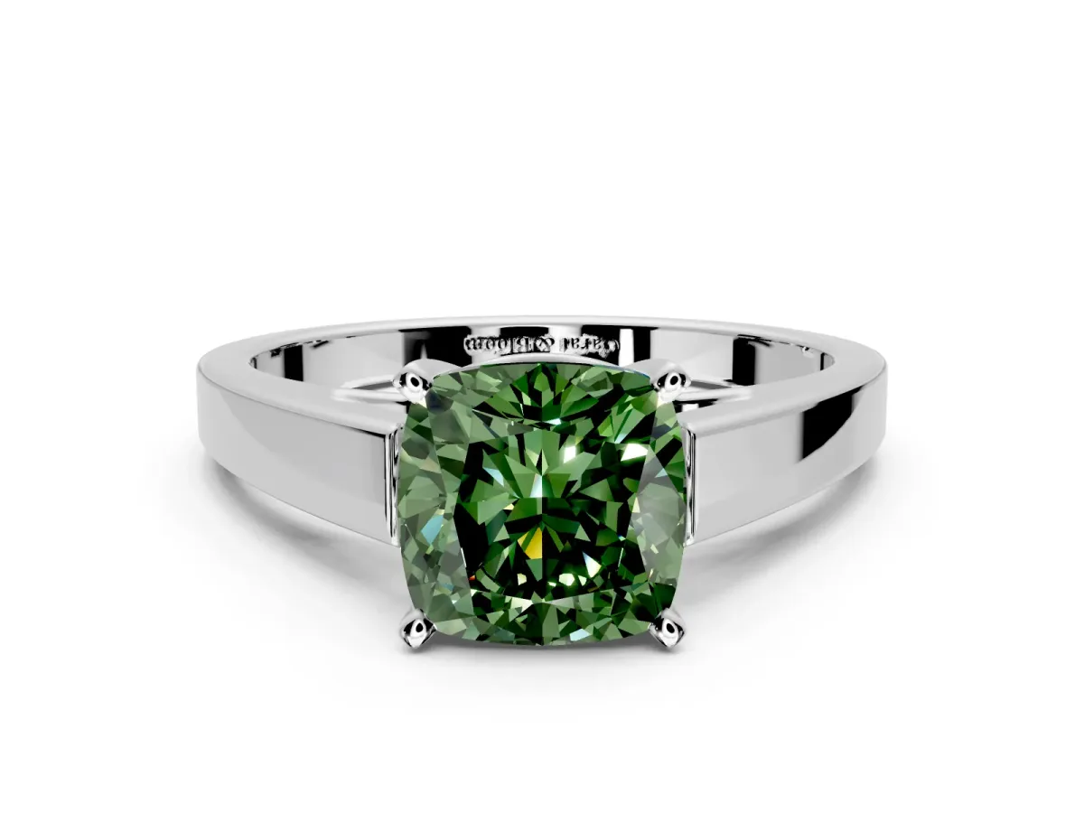 Solitaire Engagement Ring Setting for Fancy Green Cushion Cut Center with Tapered Split Shoulders and Prong Head in Sterling Silver