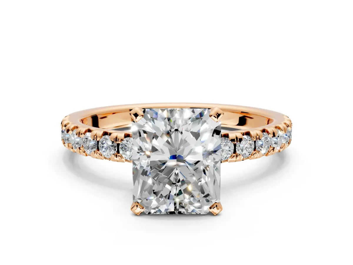 Solitaire Engagement Ring Setting for Radiant Cut Center with Large Accents and Prong Head in Rose Gold