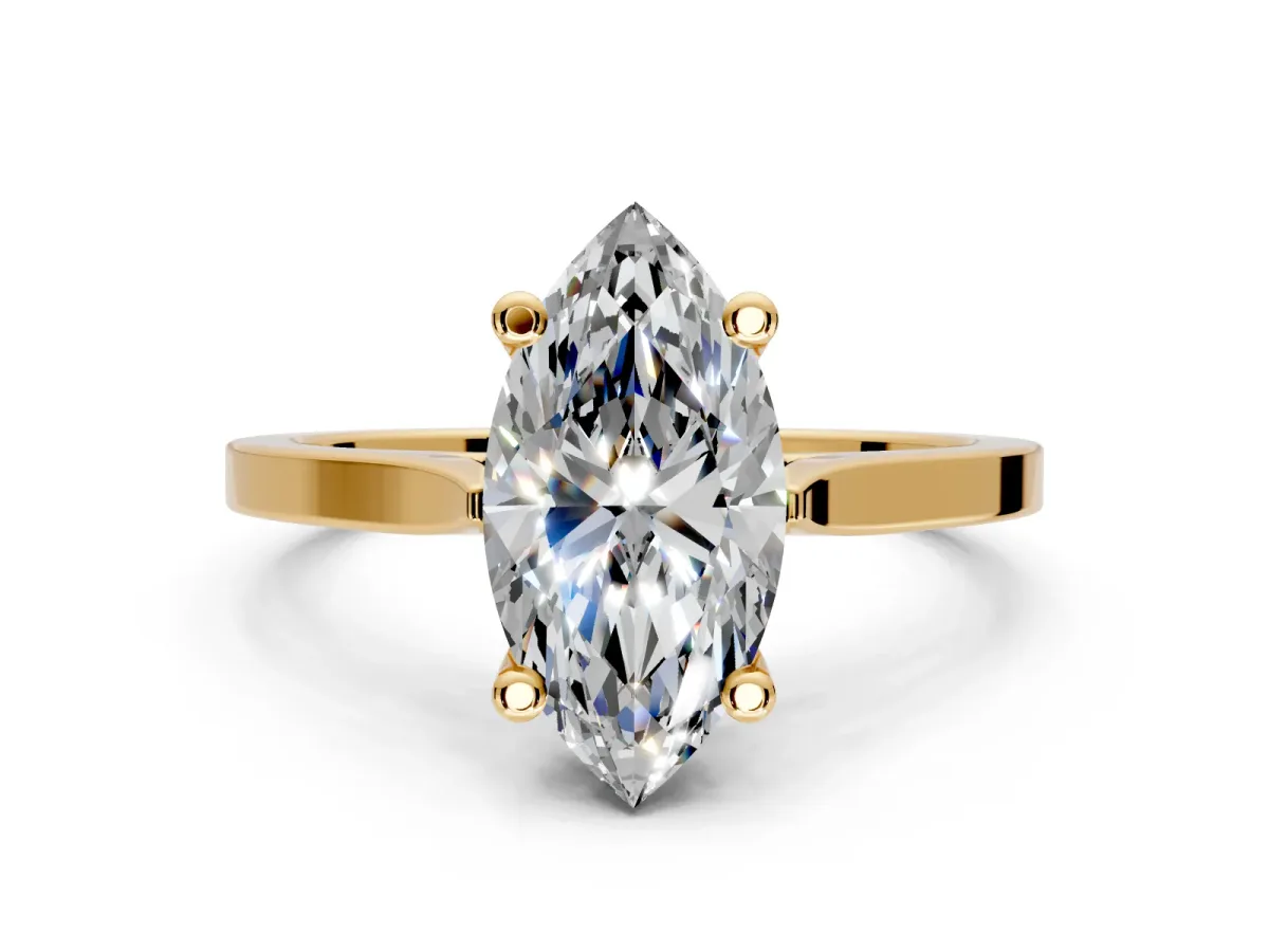 Solitaire Engagement Ring Setting for Marquise Center with Tapered Shoulders and Prong Head in Yellow Gold