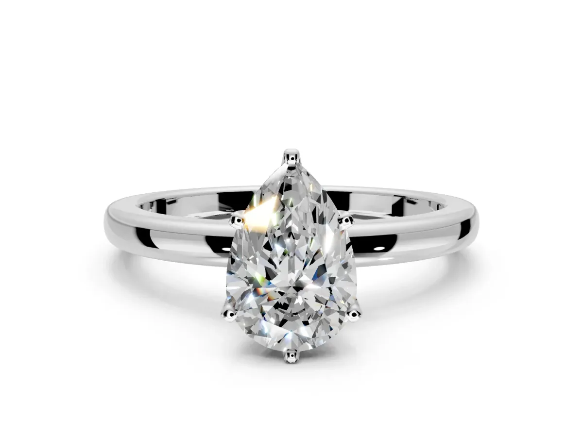 Solitaire Engagement Ring Setting for Pear-Shaped Center with Plain Band and Tulip Prong Head in Platinum
