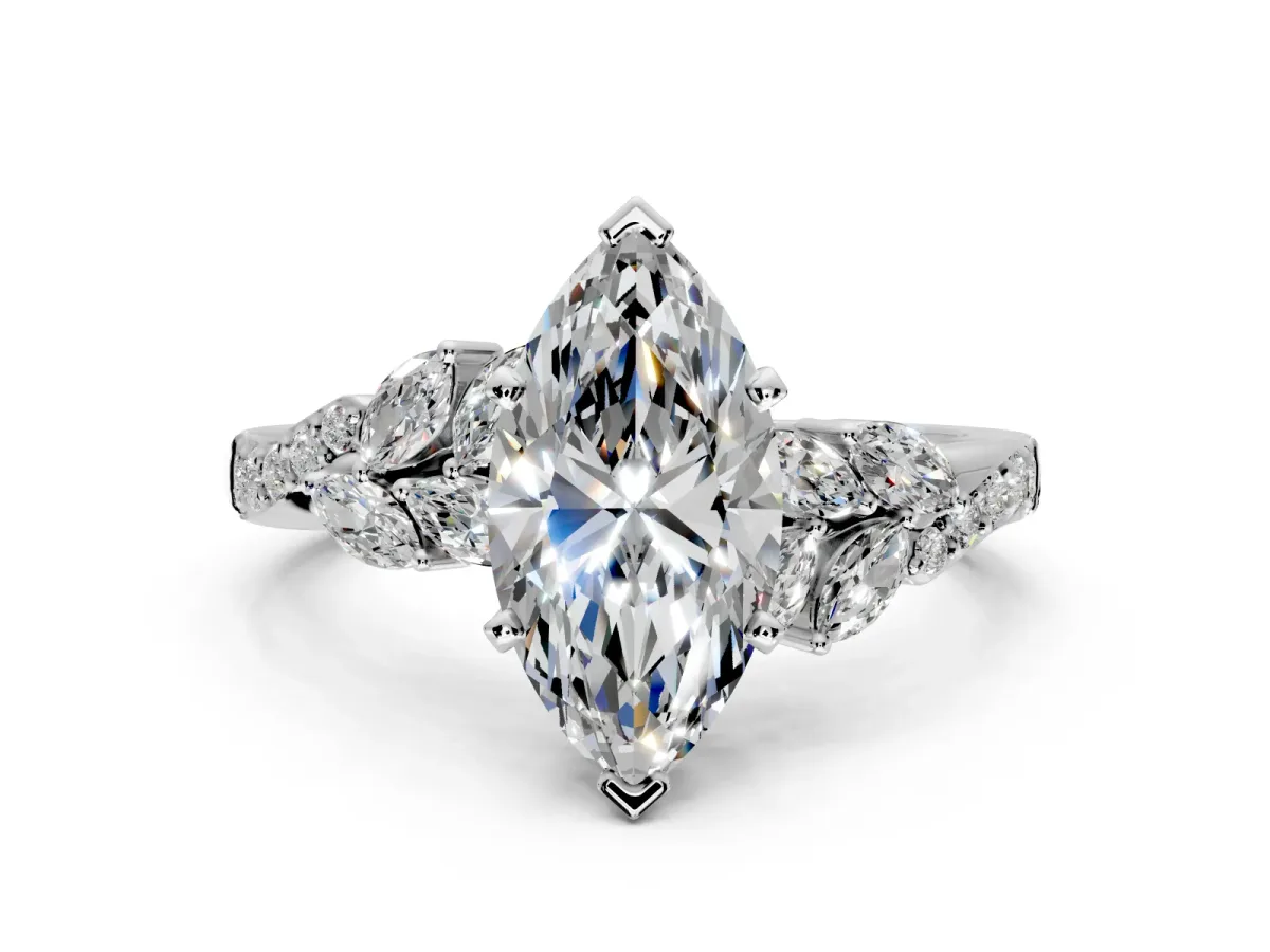 Solitaire Engagement Ring Setting for Marquise Center with Marquise Accent Twist Band and Prong Head in Sterling Silver