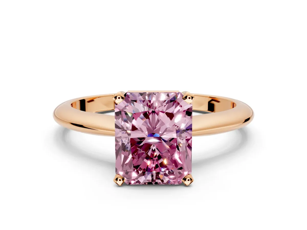 Solitaire Engagement Ring Setting for Fancy Pink Radiant Cut Center with Knife Ridge Band and Claw Prong Head in Rose Gold