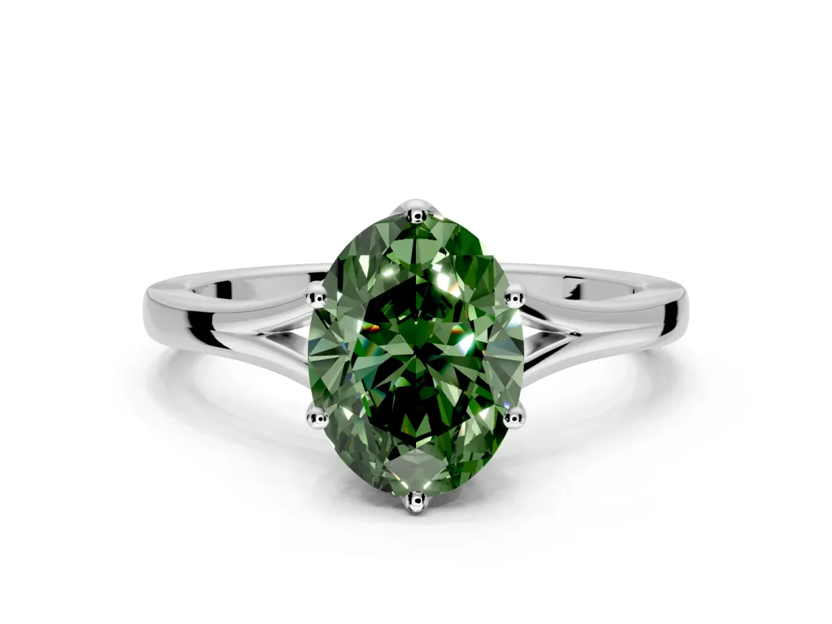 Solitaire Engagement Ring Setting for Fancy Green Oval Center with Plain Split Shank and Prong Head in Platinum