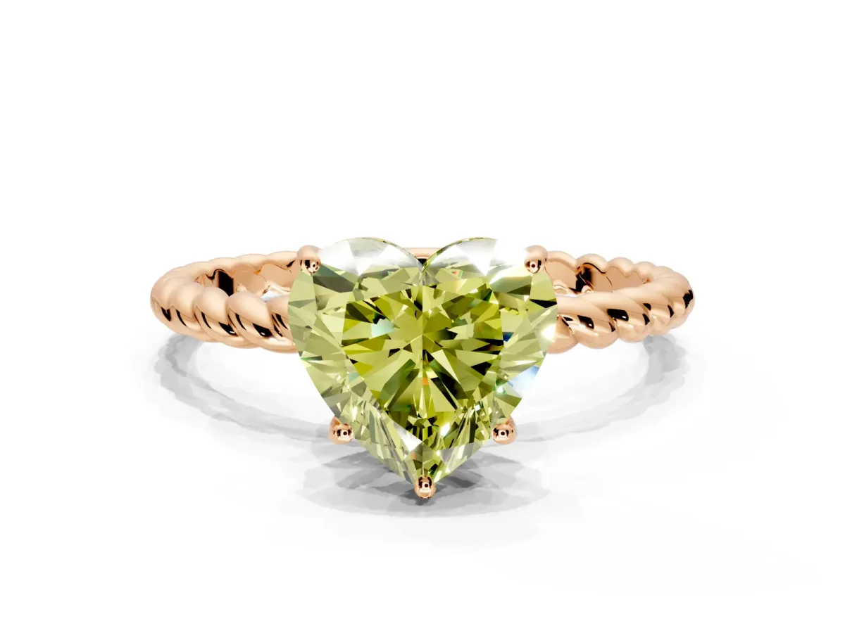 Solitaire Engagement Ring Setting for Fancy Yellow Heart-Shaped Center with Plain Twisted Rope Band and Prong Head in Rose Gold