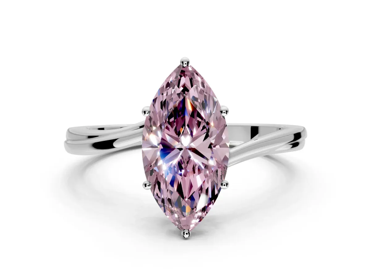 Solitaire Engagement Ring Setting for Fancy Pink Marquise Center with Plain Bypass Twist Band and Prong Head in Platinum