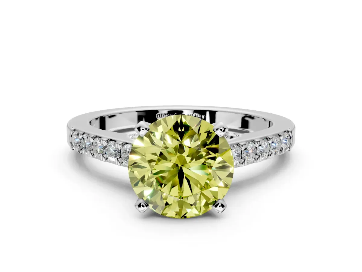 Solitaire Engagement Ring Setting for Fancy Yellow Round Cut Center with Crossover Accents and Prong Head in Sterling Silver