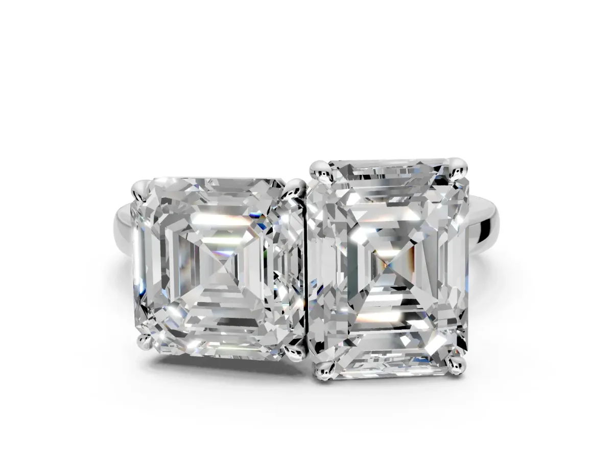 Asscher Cut and Emerald Cut Lab-Grown Diamond Toi et Moi Engagement Ring with Prong-Set Stones in Sterling Silver