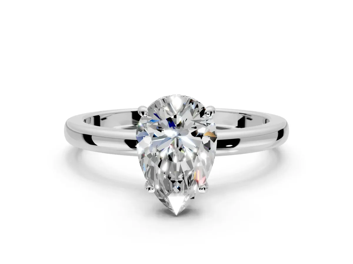 Solitaire Engagement Ring Setting for Pear-Shaped Center with Fine Wire Band and Prong Head in Sterling Silver