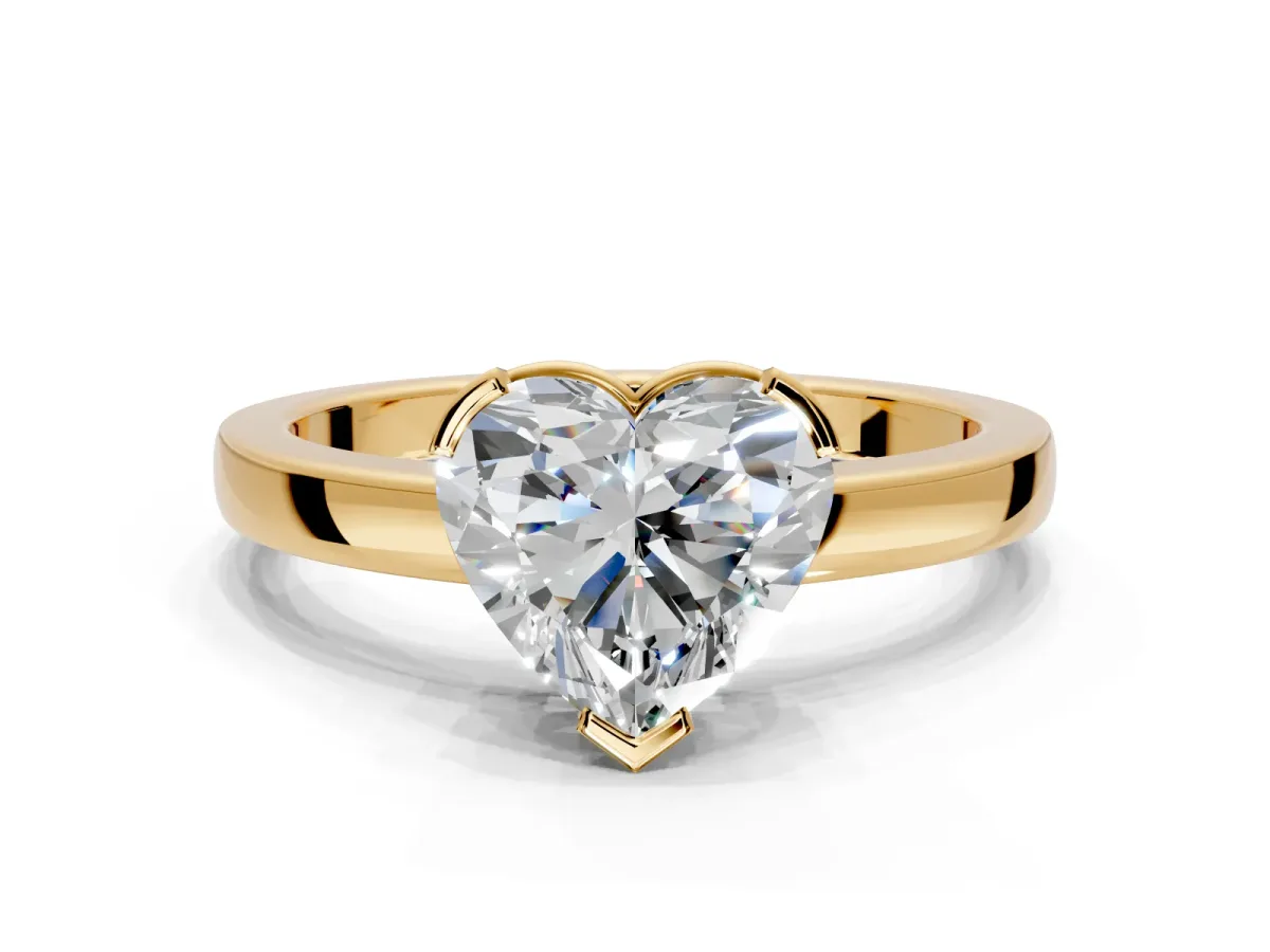 Solitaire Engagement Ring Setting for Heart-Shaped Center with Plain Band and Flat Tab Prong Head in Yellow Gold