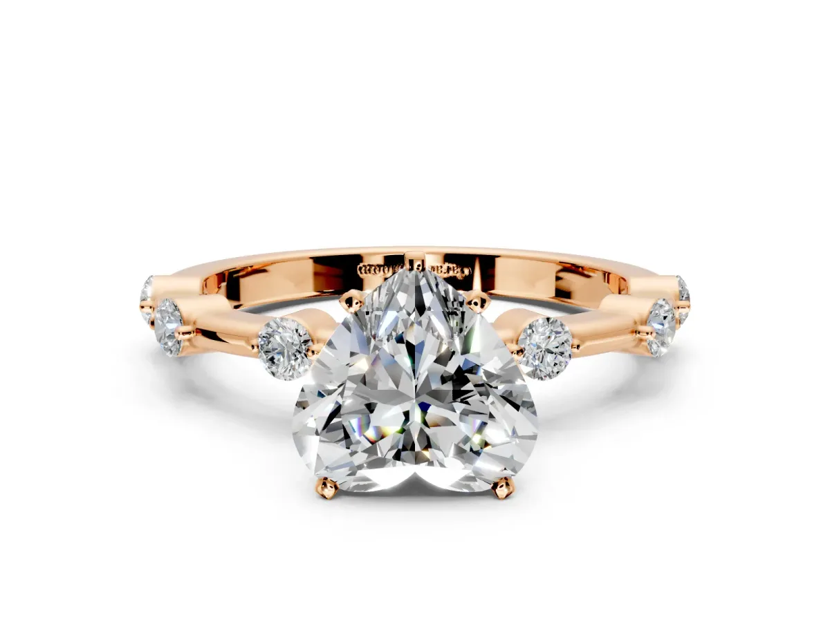 Solitaire Engagement Ring Setting for Heart-Shaped Center with Bezel Station Band and Prong Head in Rose Gold