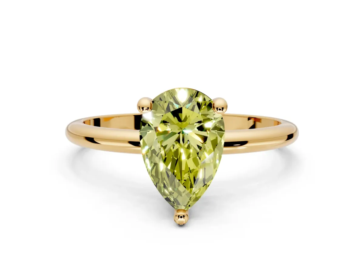 Minimalist Solitaire Engagement Ring Setting for Fancy Yellow Pear-Shaped Center with Thin Band and Prong Head in Yellow Gold