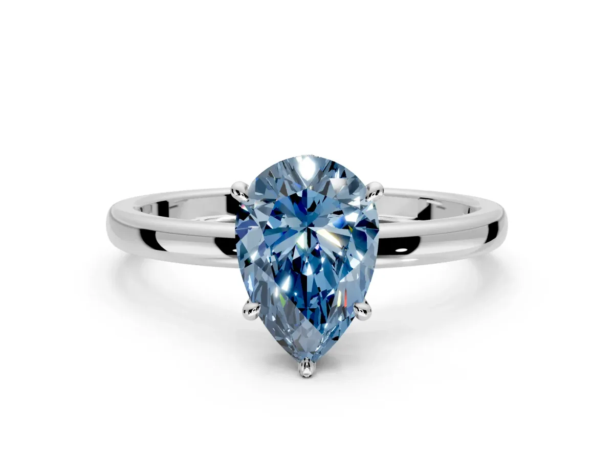 Hidden Halo Engagement Ring Setting for Fancy Blue Pear-Shaped Center with Plain Band and Tall Prong Head in Platinum