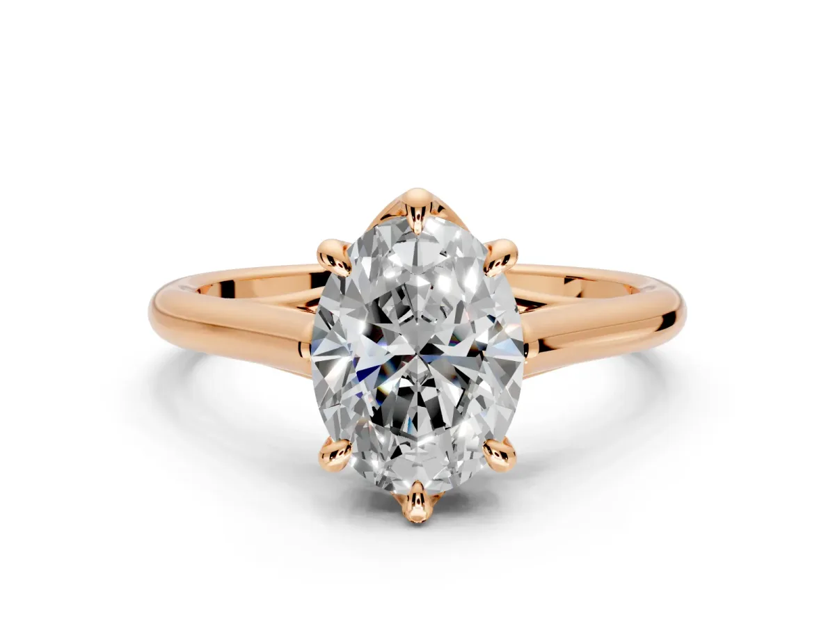 Solitaire Engagement Ring Setting for Oval Center with Cathedral Band and Prong Head in Rose Gold