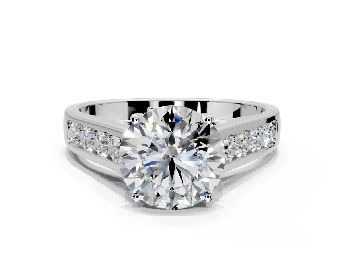 Solitaire Engagement Ring Setting for Round Cut Center with Cathedral Channel Band and Prong Head in Platinum