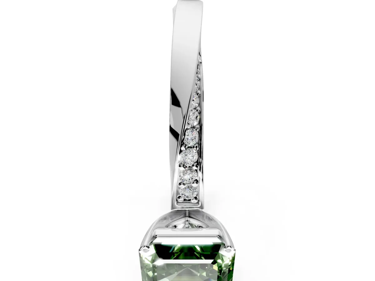 Side Accent Engagement Ring Setting for Fancy Green Asscher Cut Center with Accent Shoulders and Prong Head in Platinum