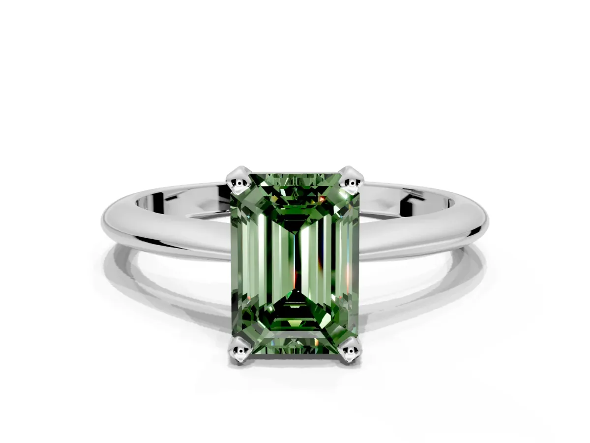 Solitaire Engagement Ring Setting for Fancy Green Emerald Cut Center with Knife Ridge Band and Claw Prong Head in Platinum
