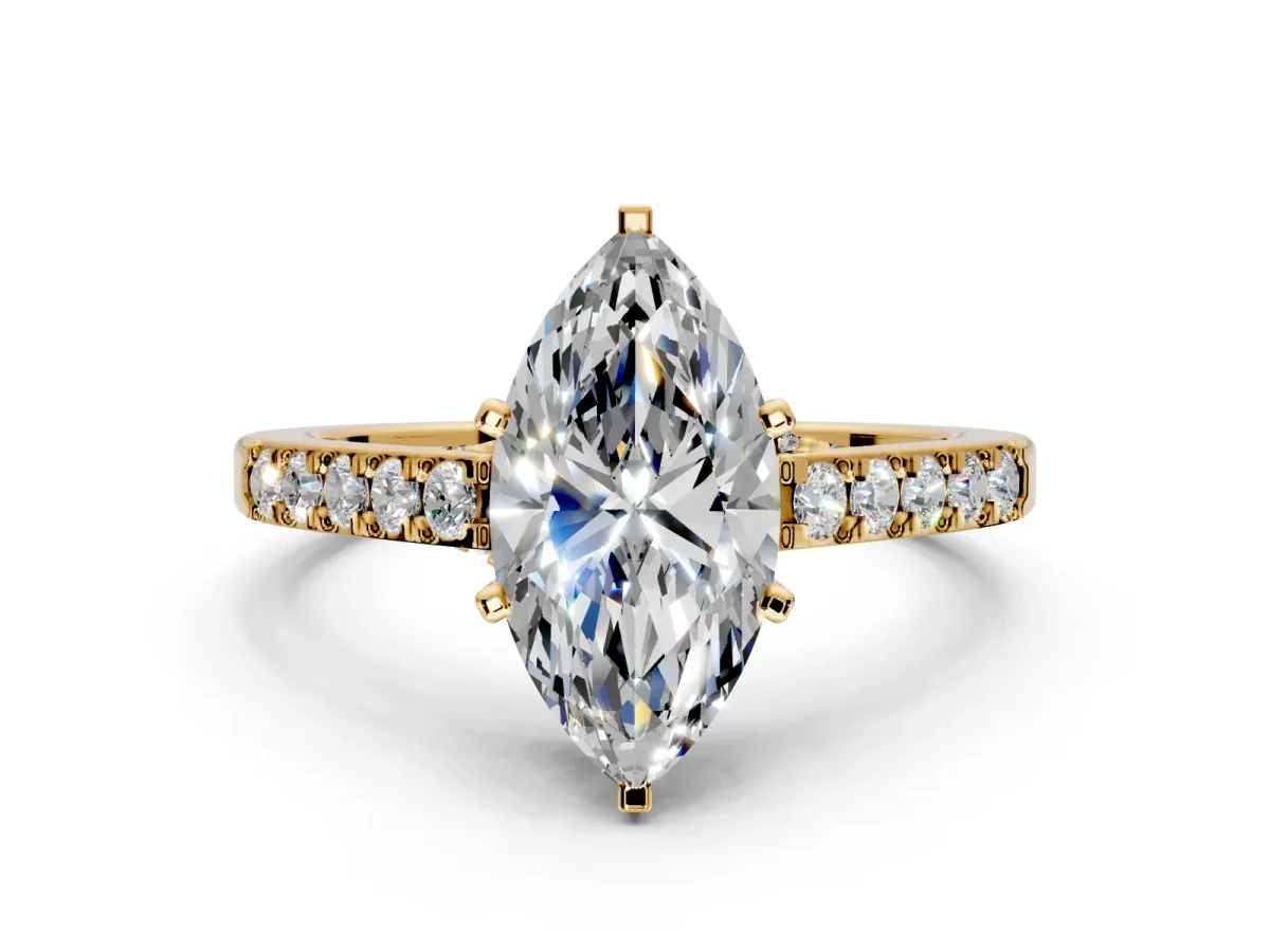 Solitaire Engagement Ring Setting for Marquise Center with Crossover Accents and Prong Head in Yellow Gold