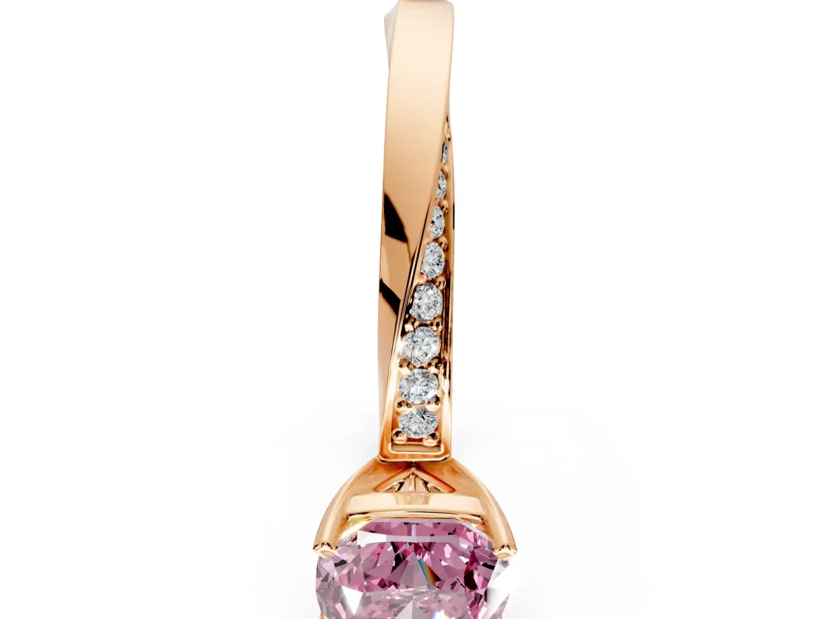 Side Accent Engagement Ring Setting for Fancy Pink Cushion Cut Center with Accent Shoulders and Prong Head in Rose Gold