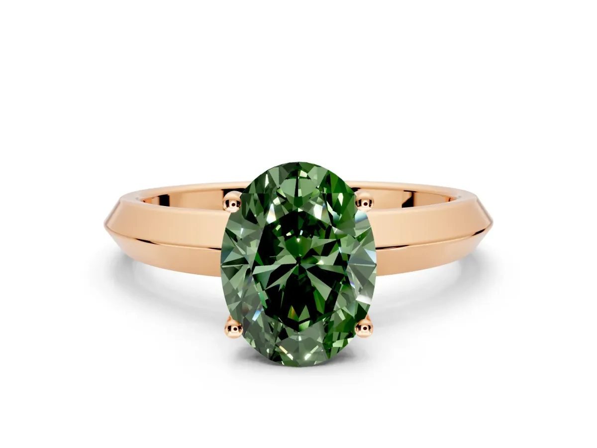 Solitaire Engagement Ring Setting for Fancy Green Oval Center with Wide Knife Ridge Band and Prong Head in Rose Gold