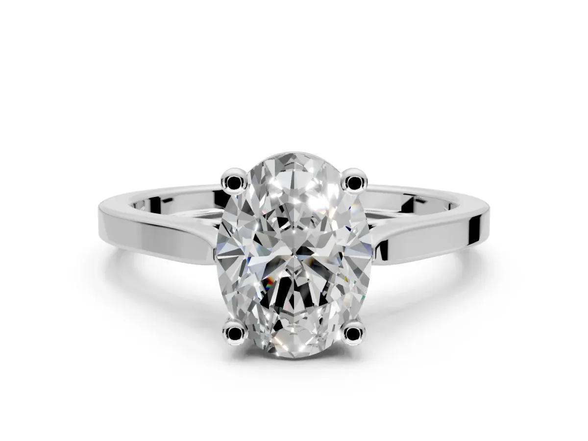 Solitaire Engagement Ring Setting for Oval Center with Tapered Shoulders and Prong Head in Platinum