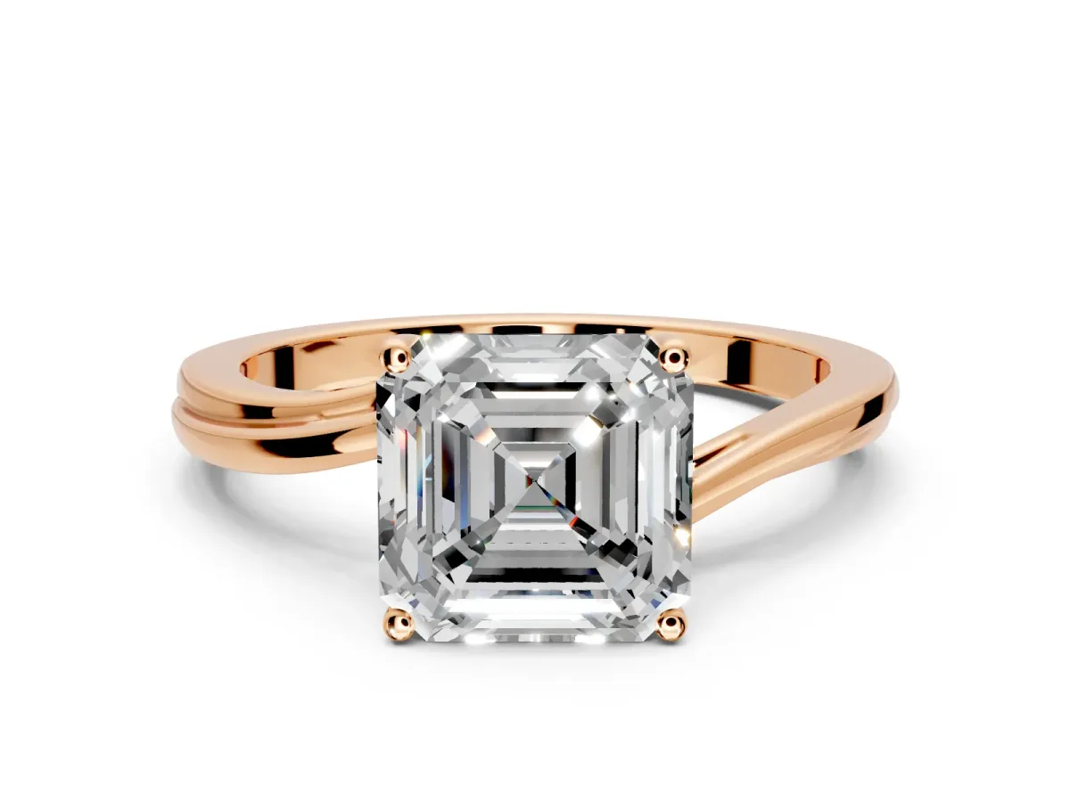 Solitaire Engagement Ring Setting for Asscher Cut Center with Plain Bypass Twist Band and Prong Head in Rose Gold