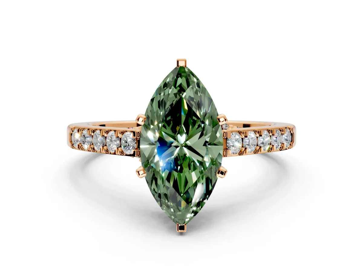 Solitaire Engagement Ring Setting for Fancy Green Marquise Center with Crossover Accents and Prong Head in Rose Gold