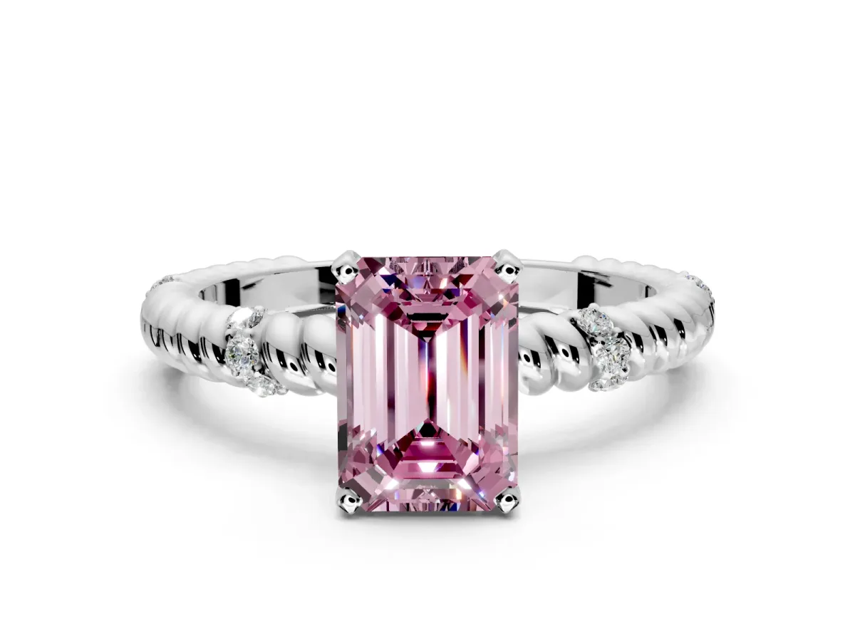 Rope Engagement Ring Setting for Fancy Pink Emerald Cut Center with Accent Shoulders and Prong Head in Platinum