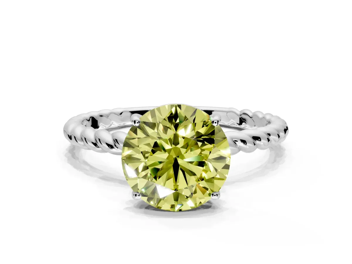 Solitaire Engagement Ring Setting for Fancy Yellow Round Cut Center with Plain Twisted Rope Band and Prong Head in Platinum
