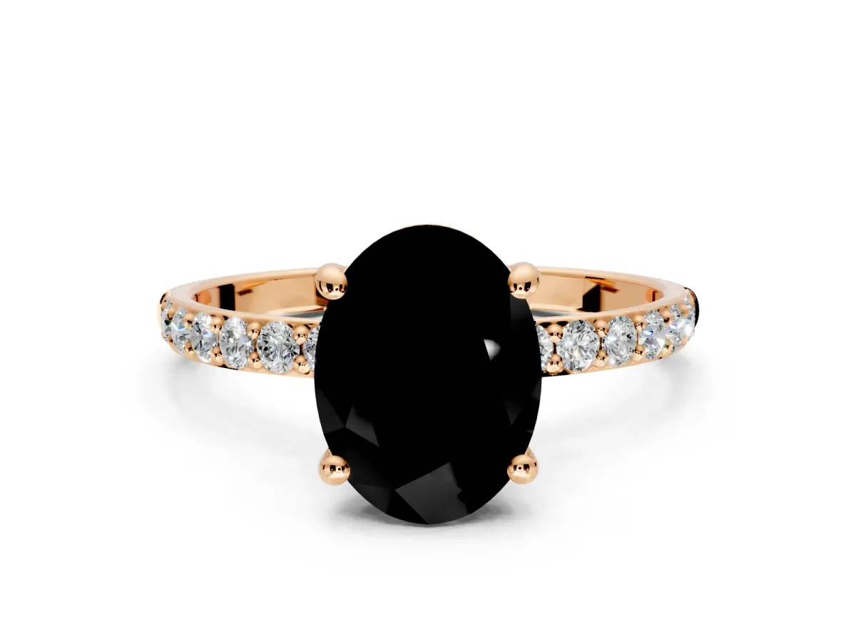 Solitaire Engagement Ring Setting for Fancy Black Oval Center with Pave Accents and Prong Head in Rose Gold