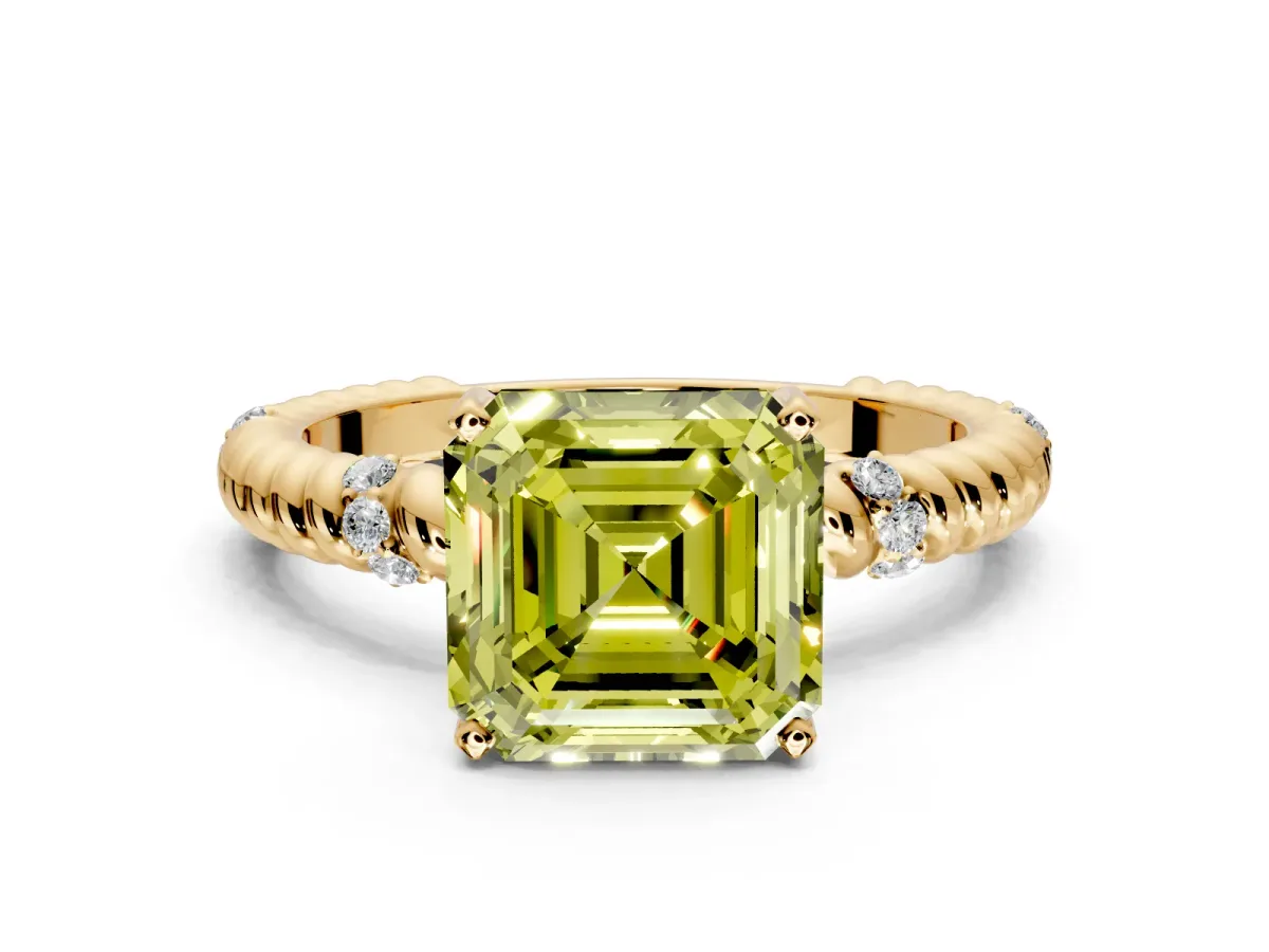 Rope Engagement Ring Setting for Fancy Yellow Asscher Cut Center with Accent Shoulders and Prong Head in Yellow Gold