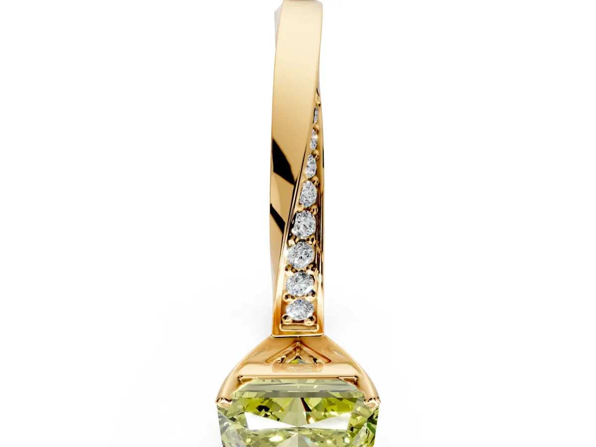Side Accent Engagement Ring Setting for Fancy Yellow Radiant Cut Center with Accent Shoulders and Prong Head in Yellow Gold