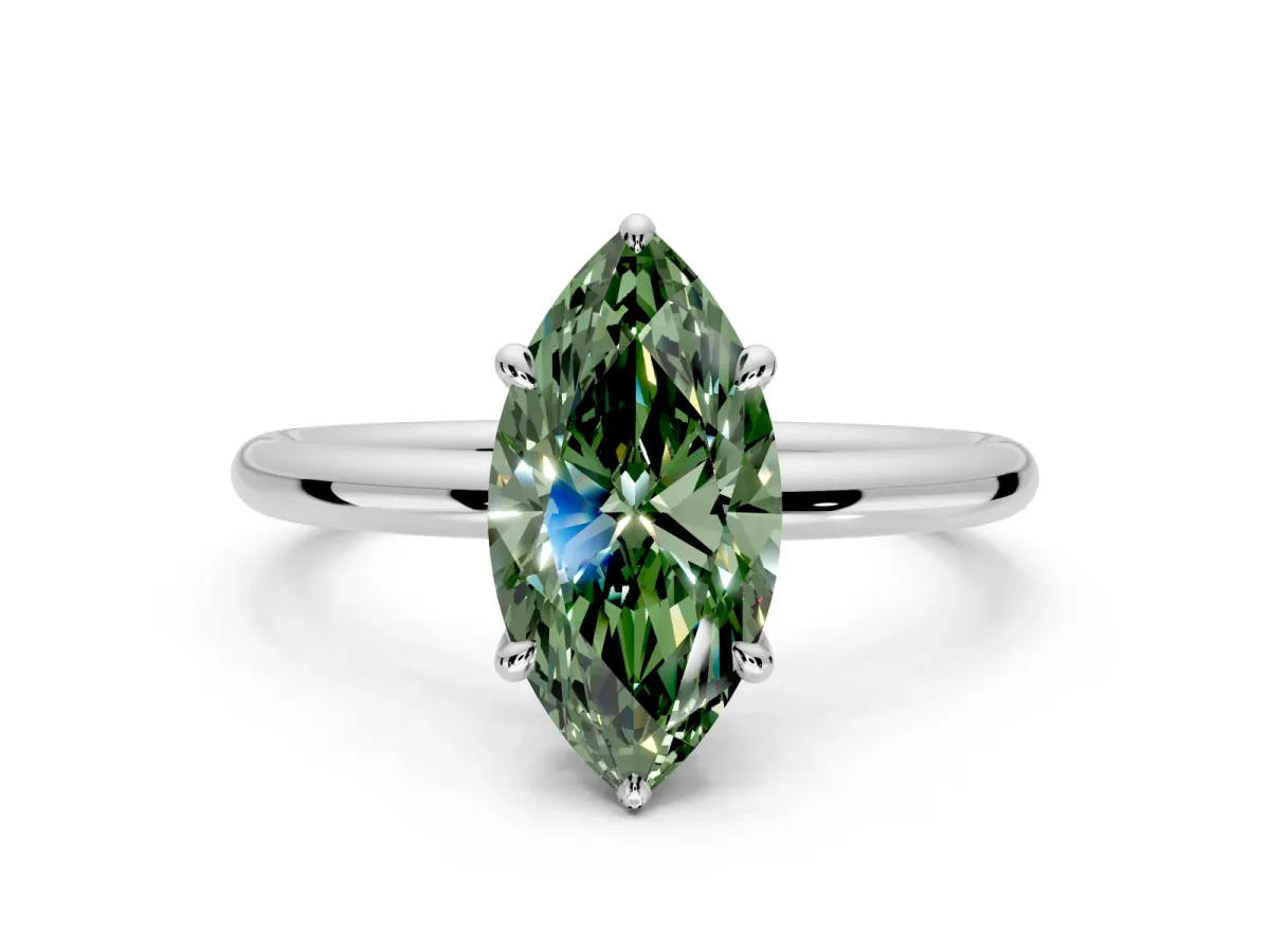 Hidden Halo Engagement Ring Setting for Fancy Green Marquise Center with Thin Rounded Band and Prong Head in Platinum