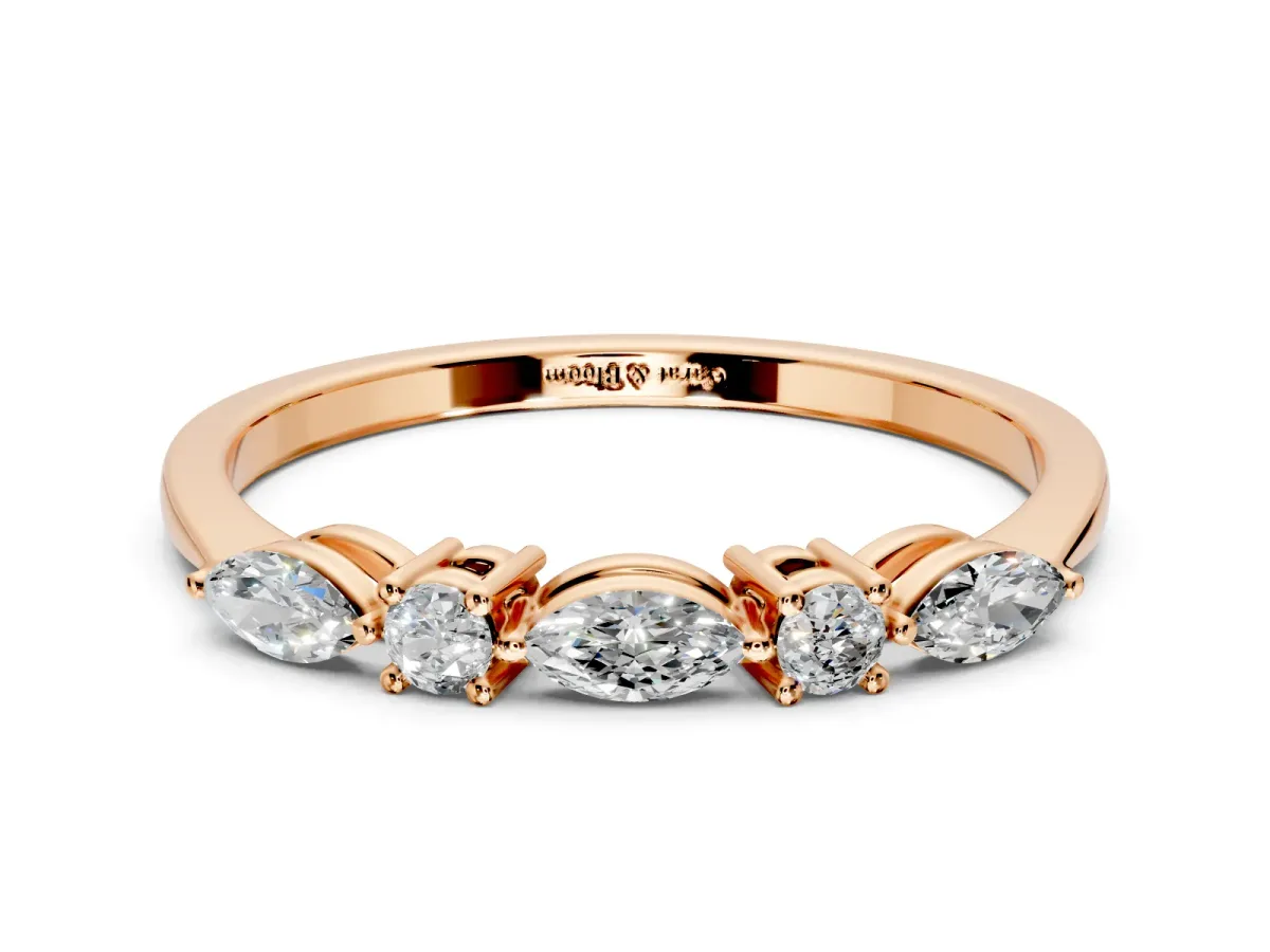 Marquise and Round Cut Lab-Grown Diamond 5 Stone Half Eternity Wedding Band with Prong Setting in Rose Gold