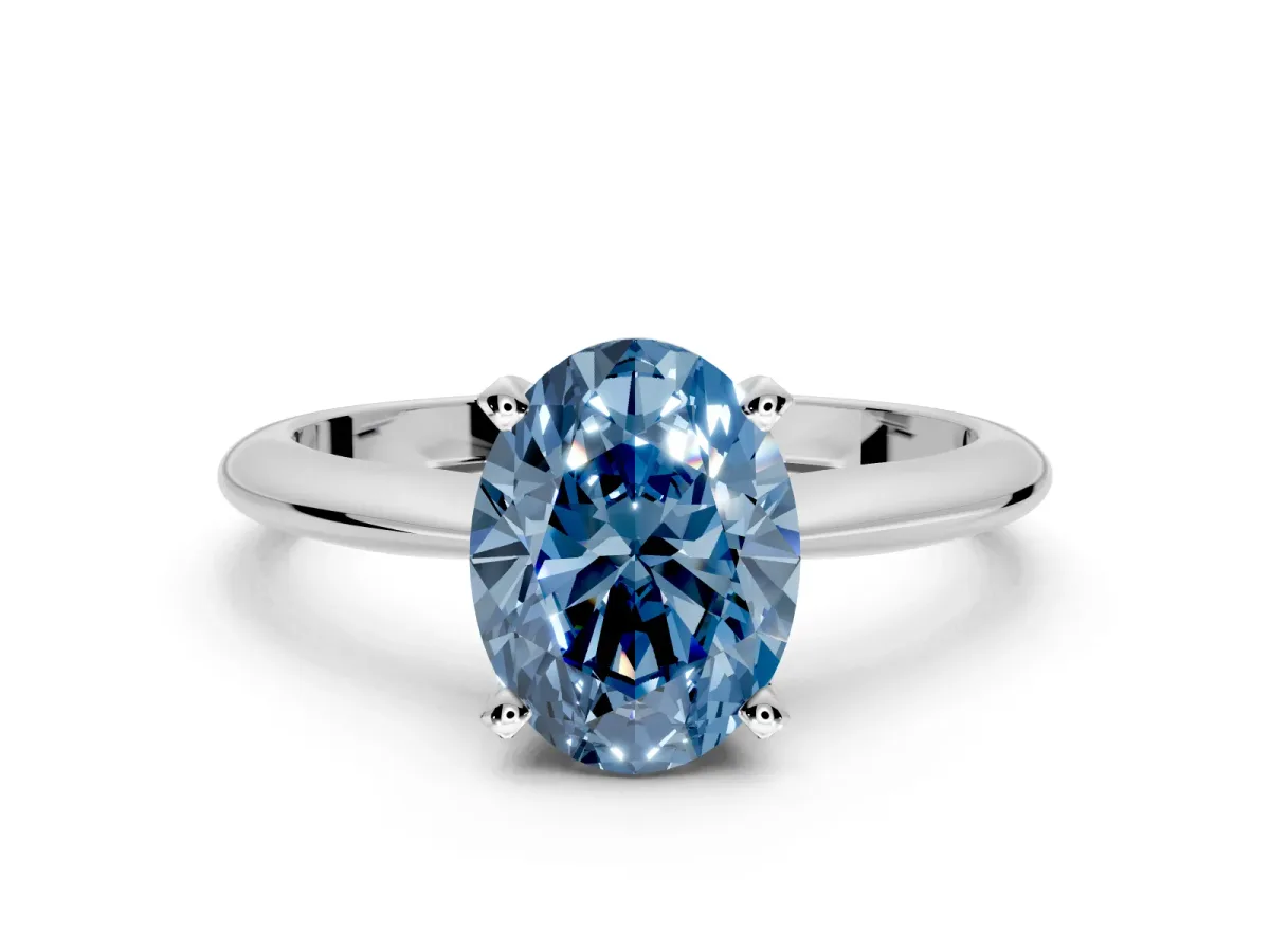 Solitaire Engagement Ring Setting for Fancy Blue Oval Center with Knife Ridge Band and Claw Prong Head in Platinum