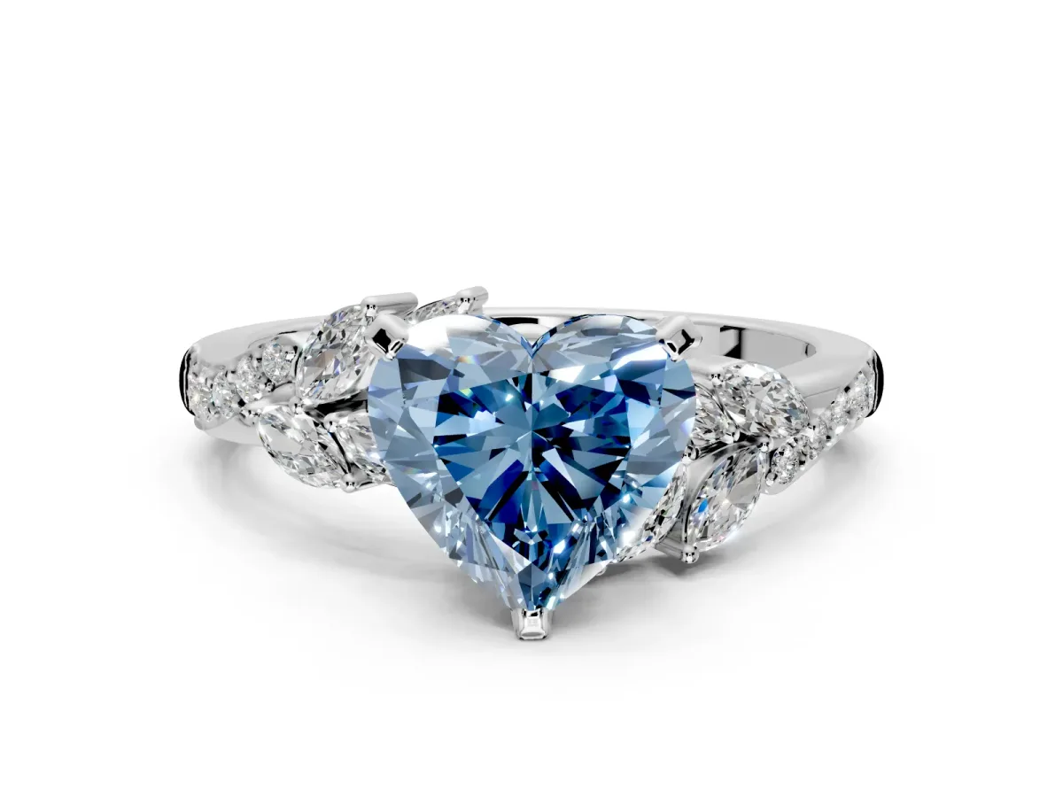Solitaire Engagement Ring Setting for Fancy Blue Heart-Shaped Center with Marquise Accent Twist Band and Prong Head in White Gold