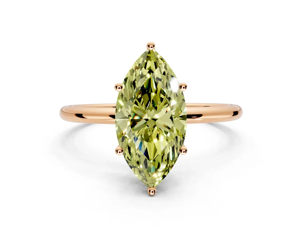 Solitaire Engagement Ring Setting for Fancy Yellow Marquise Center with Straight Thin Band and Prong Head in Rose Gold