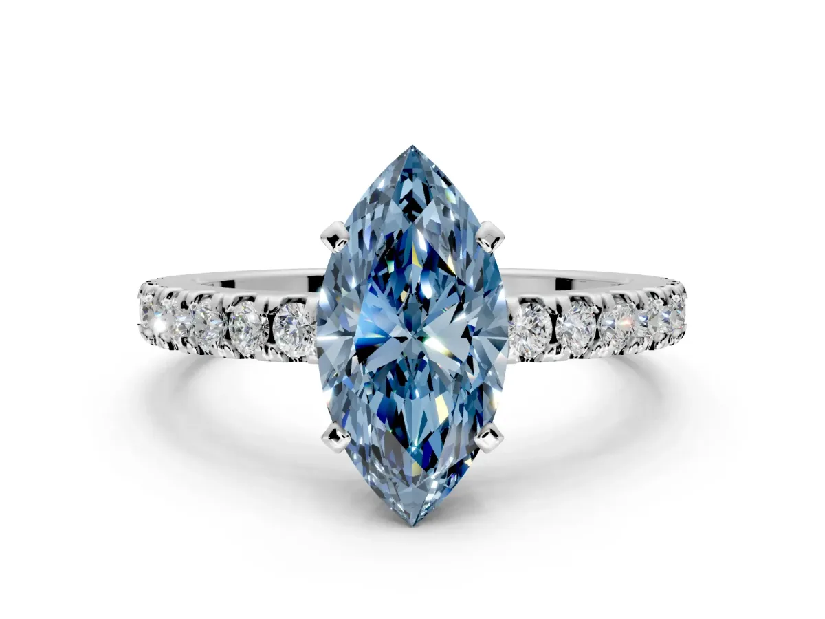 Solitaire Engagement Ring Setting for Fancy Blue Marquise Center with Single Row Accent Band and Prong Head in Platinum