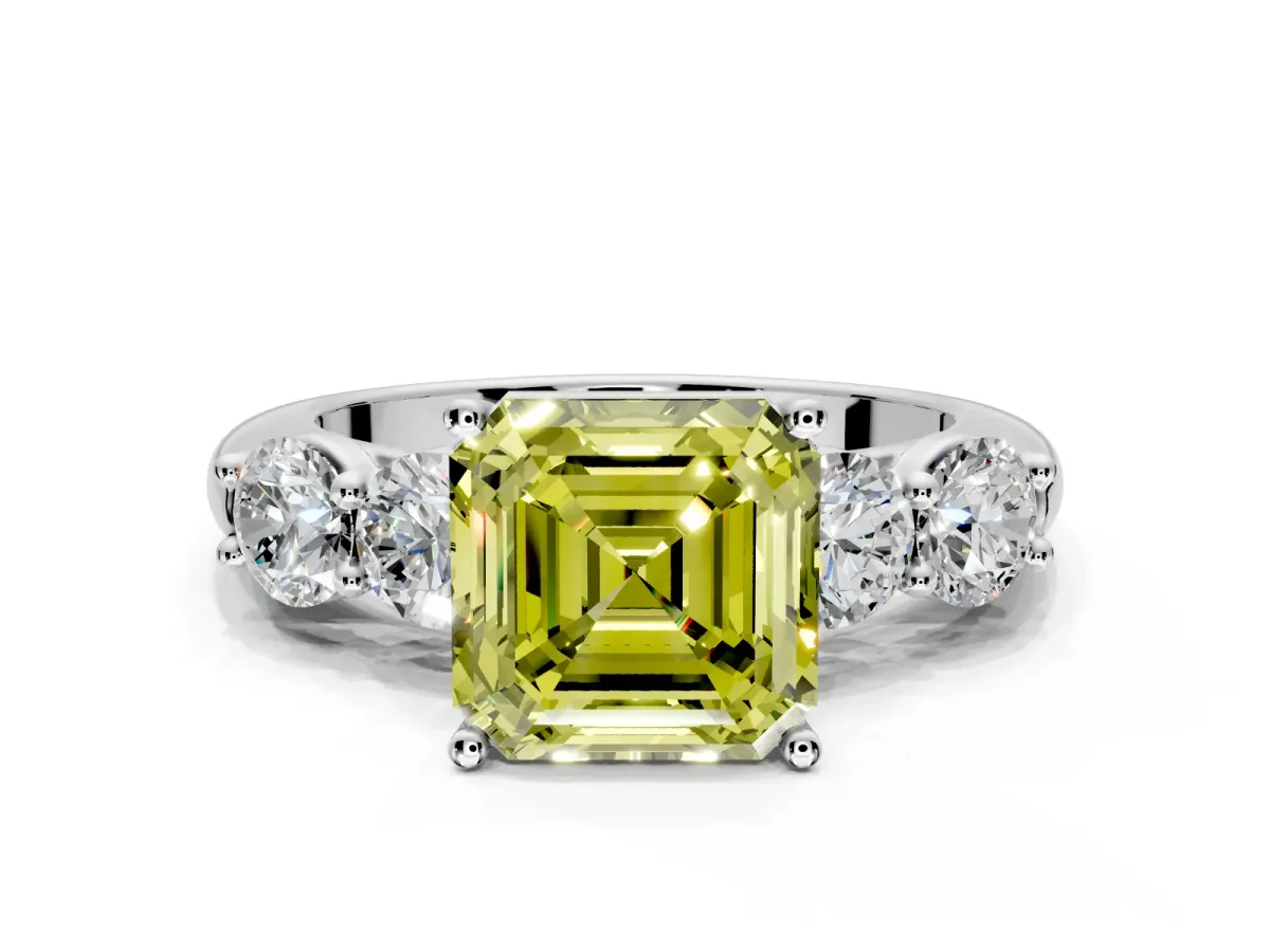 5 Stone Engagement Ring Setting for Fancy Yellow Asscher Cut Center with Graduated Accents and Prong Head in Sterling Silver