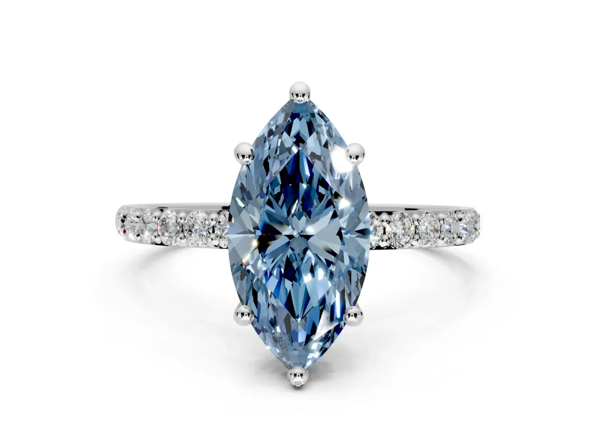 Solitaire Engagement Ring Setting for Fancy Blue Marquise Center with Pave Accents and Prong Head in Platinum