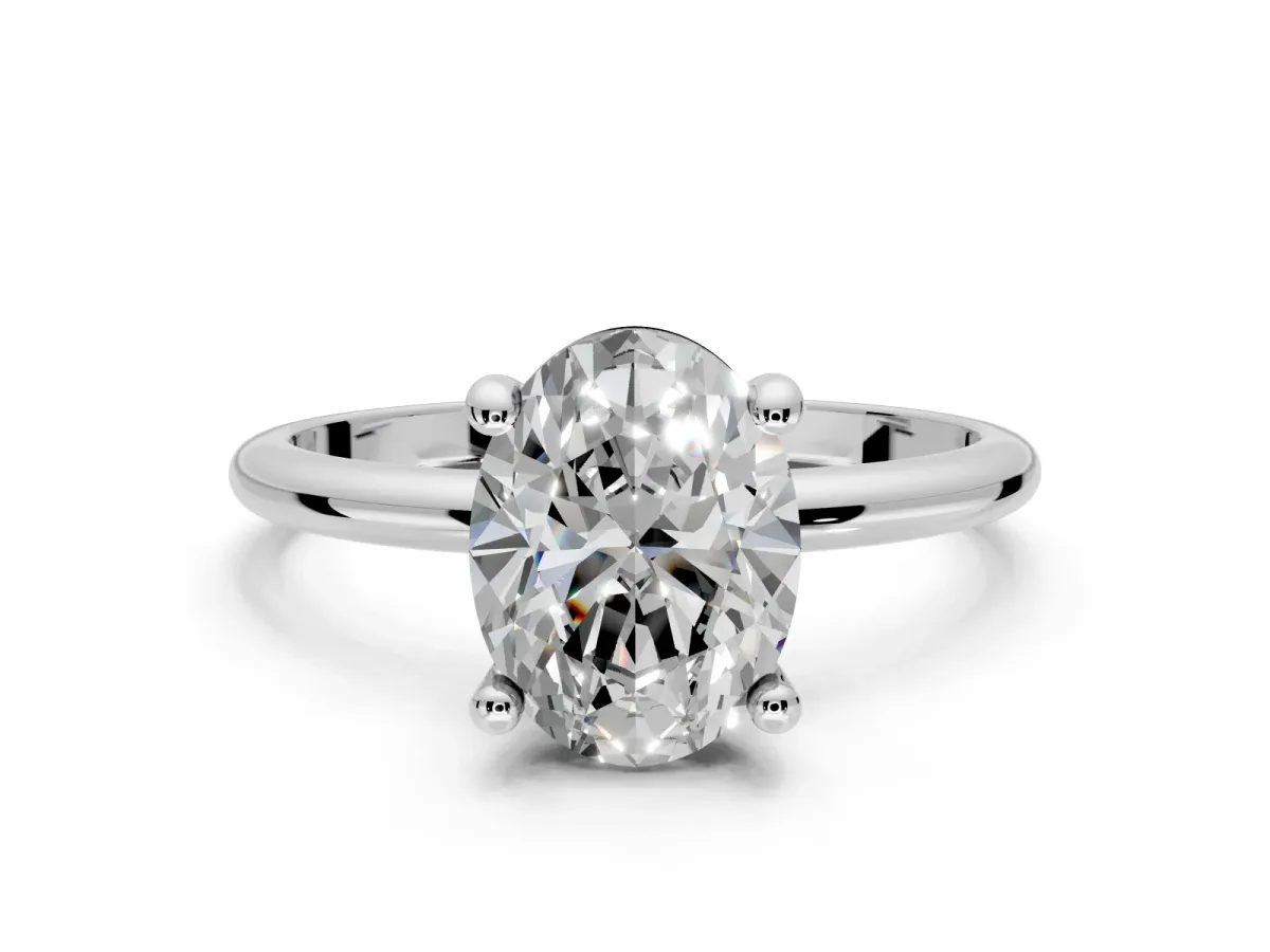 Minimalist Solitaire Engagement Ring Setting for Oval Center with Thin Band and Prong Head in Sterling Silver