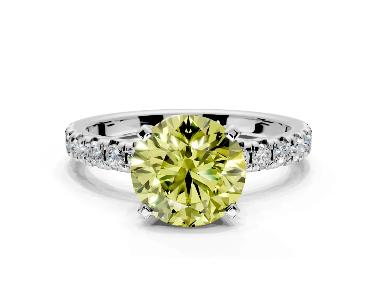 Solitaire Engagement Ring Setting for Fancy Yellow Round Cut Center with Large Accents and Prong Head in Platinum