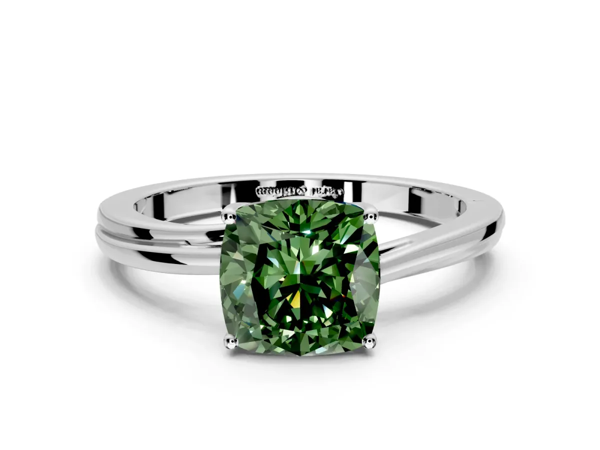 Solitaire Engagement Ring Setting for Fancy Green Cushion Cut Center with Plain Bypass Twist Band and Prong Head in Platinum