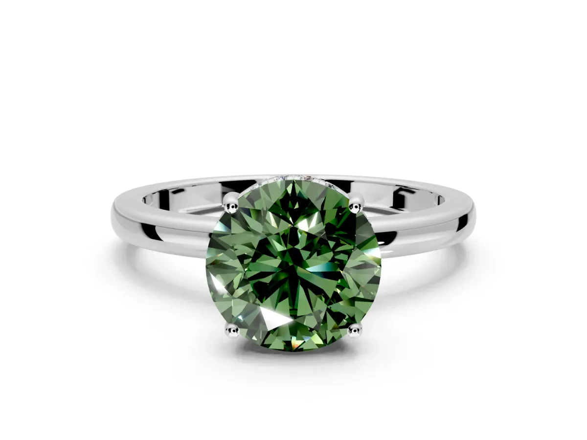 Solitaire Engagement Ring Setting for Fancy Green Round Cut Center with Fine Wire Band and Prong Head in Platinum