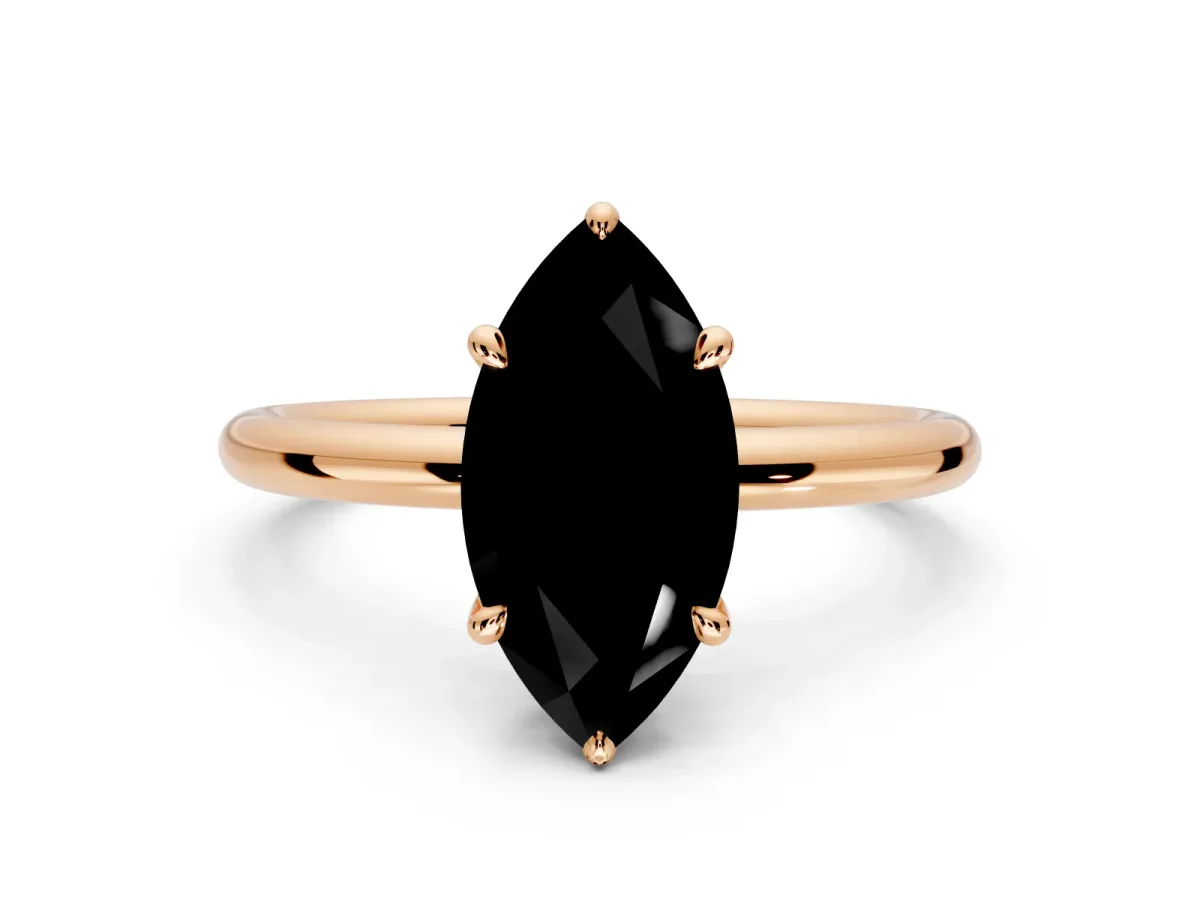 Hidden Halo Engagement Ring Setting for Fancy Black Marquise Center with Thin Rounded Band and Prong Head in Rose Gold