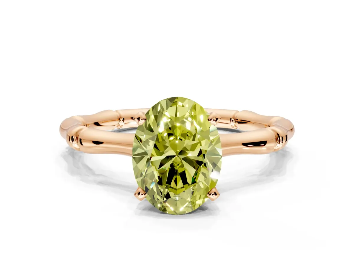 Solitaire Engagement Ring Setting for Fancy Yellow Oval Center with Bamboo Band and Prong Head in Rose Gold
